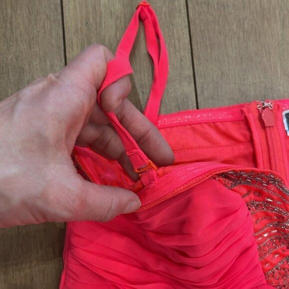 Lipsy asymmetric waterfall neon pink dress sparkle beads US6 removable straps - Picture 7 of 8